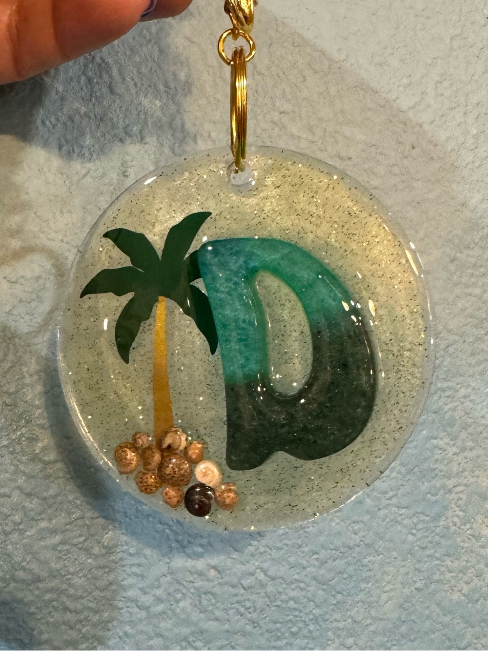Resin Palm Tree Initial D Keychain - Teal & Green